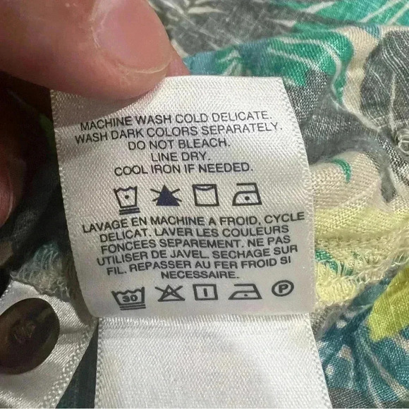 Lands' End Linen Button Front Tropical Button Up Top M(10-12) - Picture 7 of 7